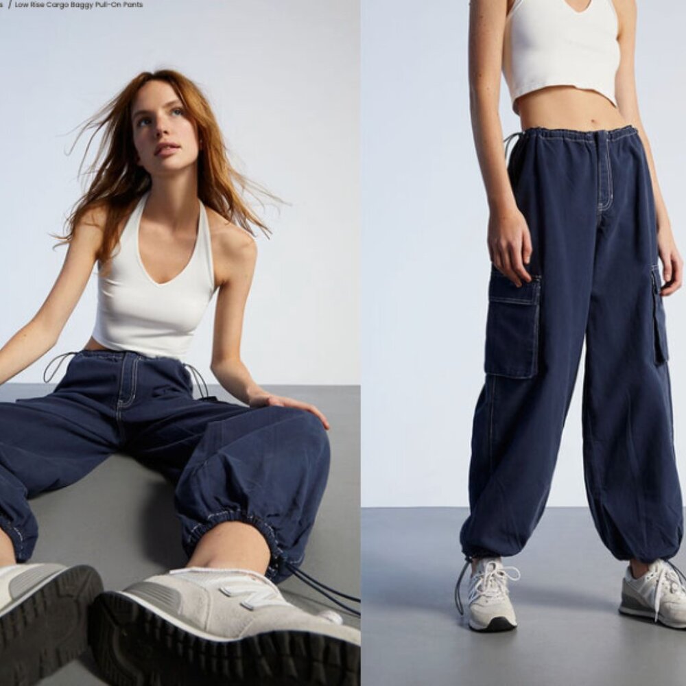 PacSun Navy Blue Low Rise Baggy Cargo Pants S Surfer